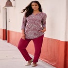 Plus Size Three-Quarter Sleeve Notch Neck Soft Knit Tunic image number null