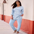 Plus Size Three-Quarter Sleeve Notch Neck Soft Knit Tunic image number null