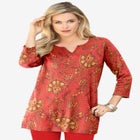 Plus Size Three-Quarter Sleeve Notch Neck Soft Knit Tunic image number null