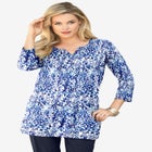 Plus Size Three-Quarter Sleeve Notch Neck Soft Knit Tunic image number null