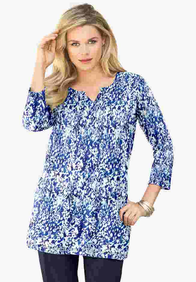 Three Quarter Notch Neck Soft Knit Tunic image number 0