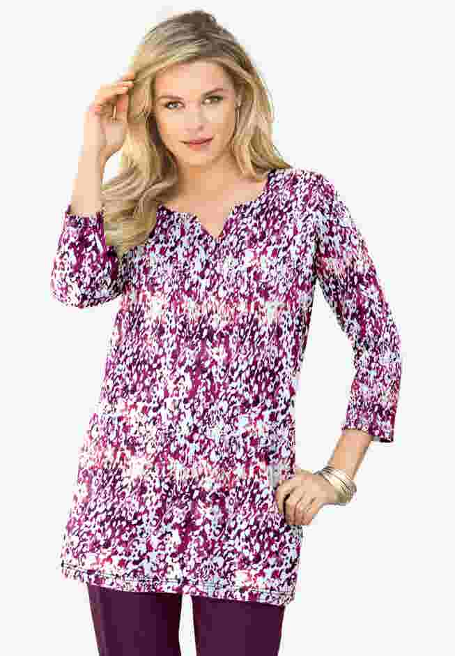 Three Quarter Notch Neck Soft Knit Tunic image number 0