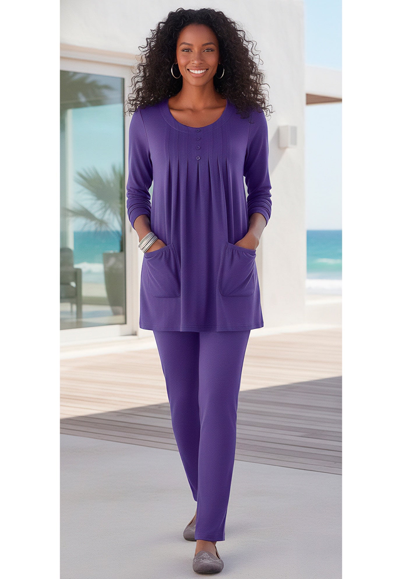 Plus Size Two Pocket Long Sleeve Soft Knit Swing Tunic image number 0