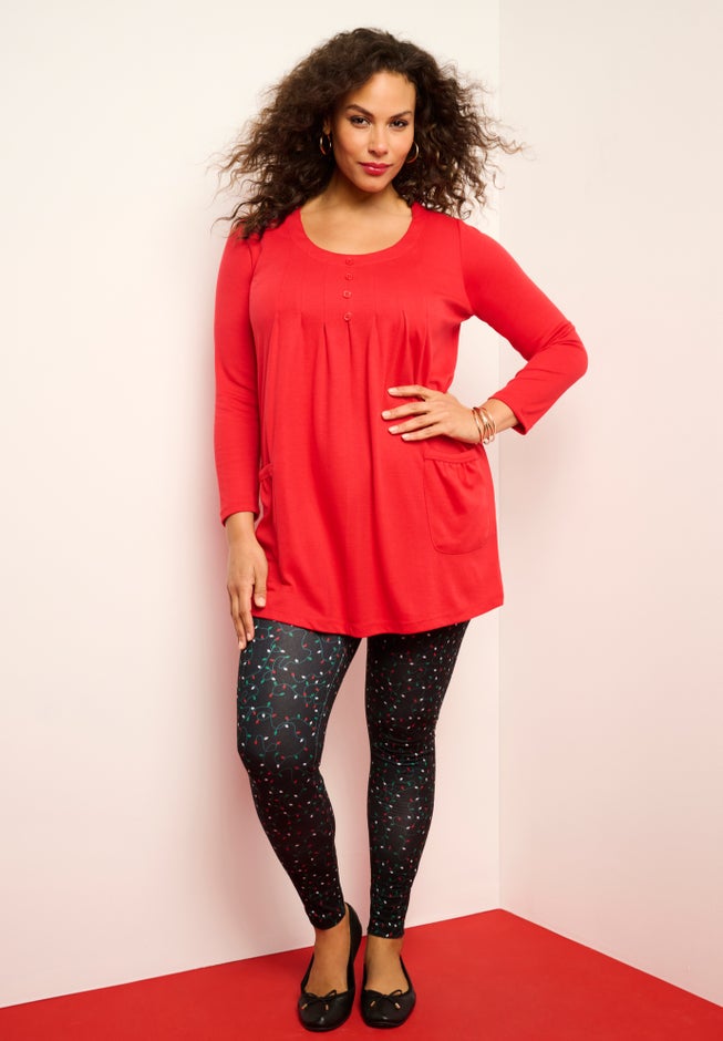 Plus Size Two Pocket Long Sleeve Soft Knit Swing Tunic image number 0