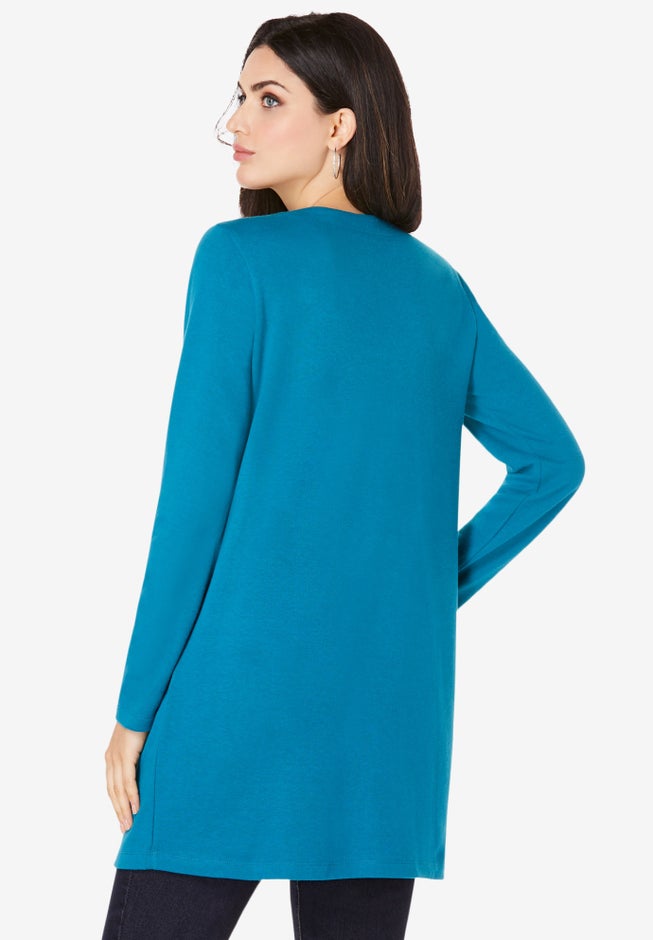 Plus Size Two Pocket Long Sleeve Soft Knit Swing Tunic image number 1