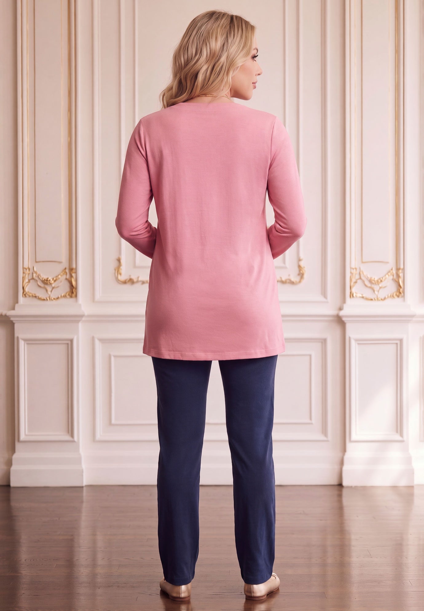 Plus Size Two Pocket Long Sleeve Soft Knit Swing Tunic image number 1