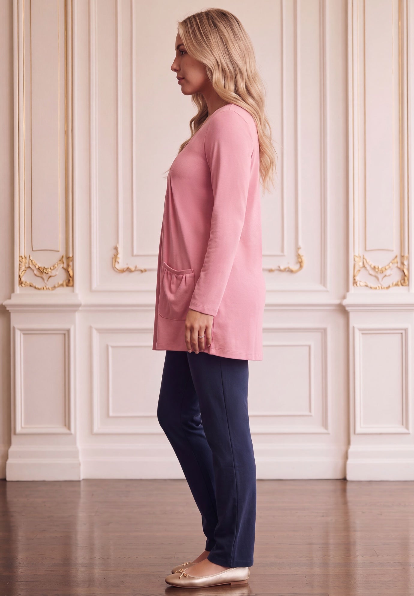 Plus Size Two Pocket Long Sleeve Soft Knit Swing Tunic image number 2