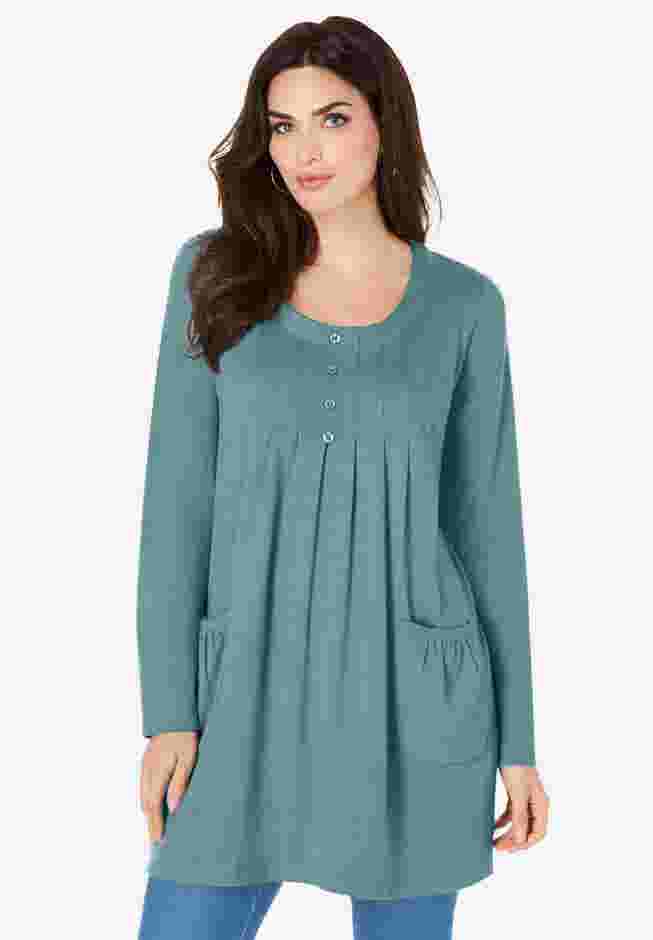 Plus Size Two Pocket Long Sleeve Soft Knit Tunic image number 1