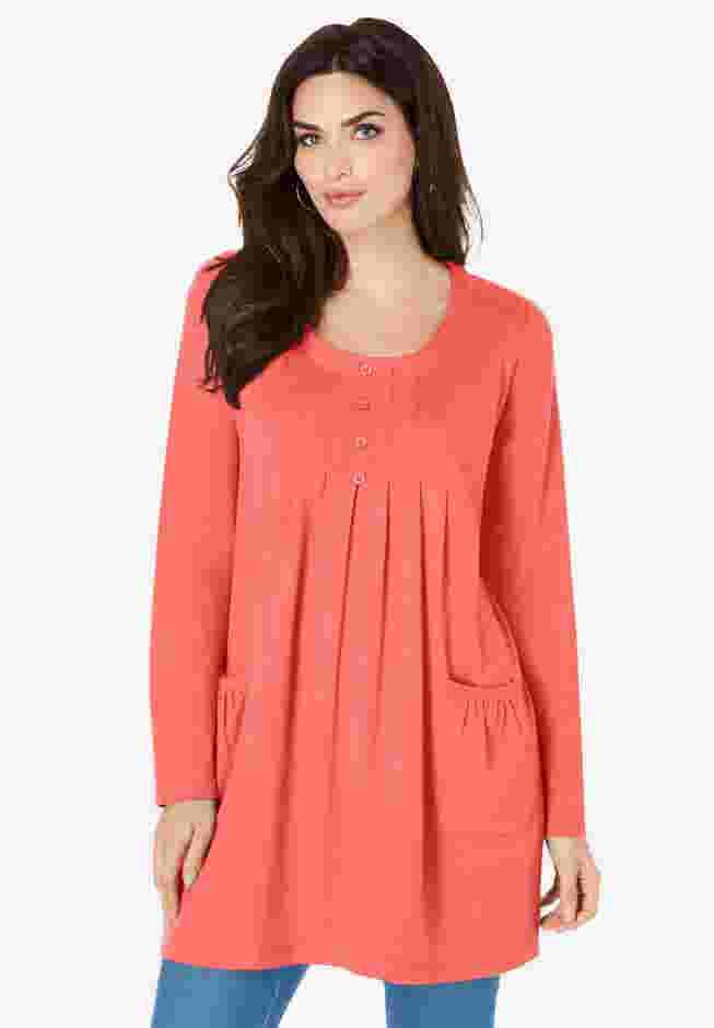 Plus Size Two Pocket Long Sleeve Soft Knit Swing Tunic image number 1
