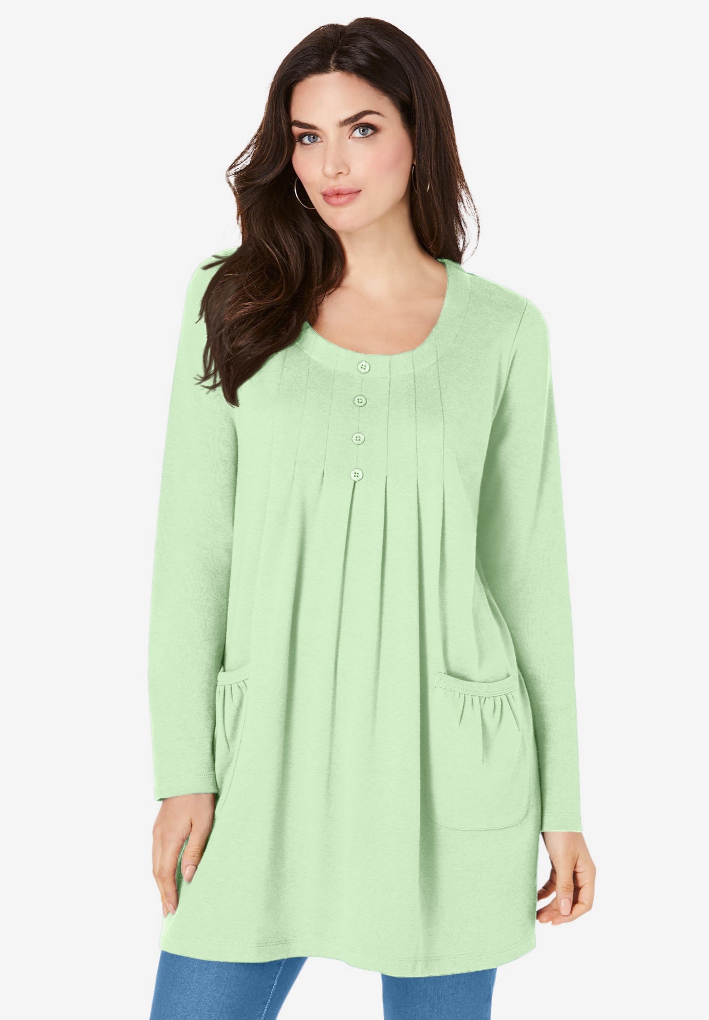 Plus Size Two Pocket Long Sleeve Soft Knit Swing Tunic image number 0