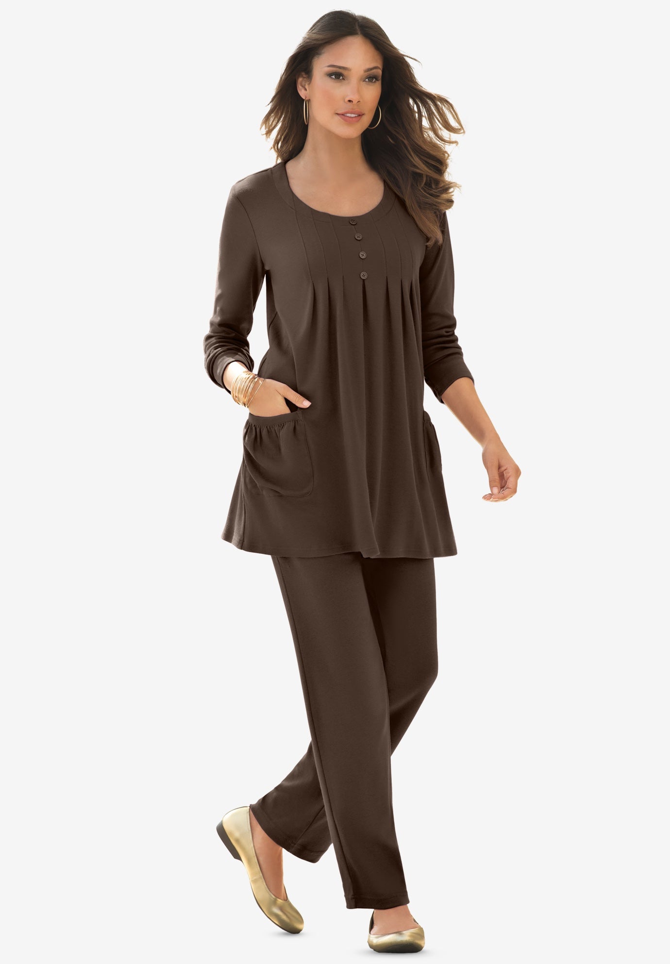 Plus Size Two Pocket Long Sleeve Soft Knit Swing Tunic image number 0