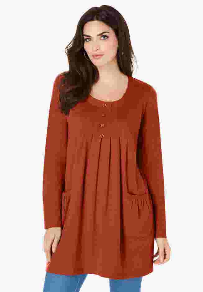 Long Sleeve Two Pocket Soft Knit Tunic image number 0