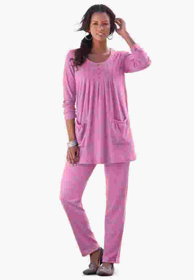 Plus Size Two Pocket Long Sleeve Soft Knit Tunic image number 0
