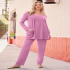 Plus Size Two Pocket Long Sleeve Soft Knit Swing Tunic image number null