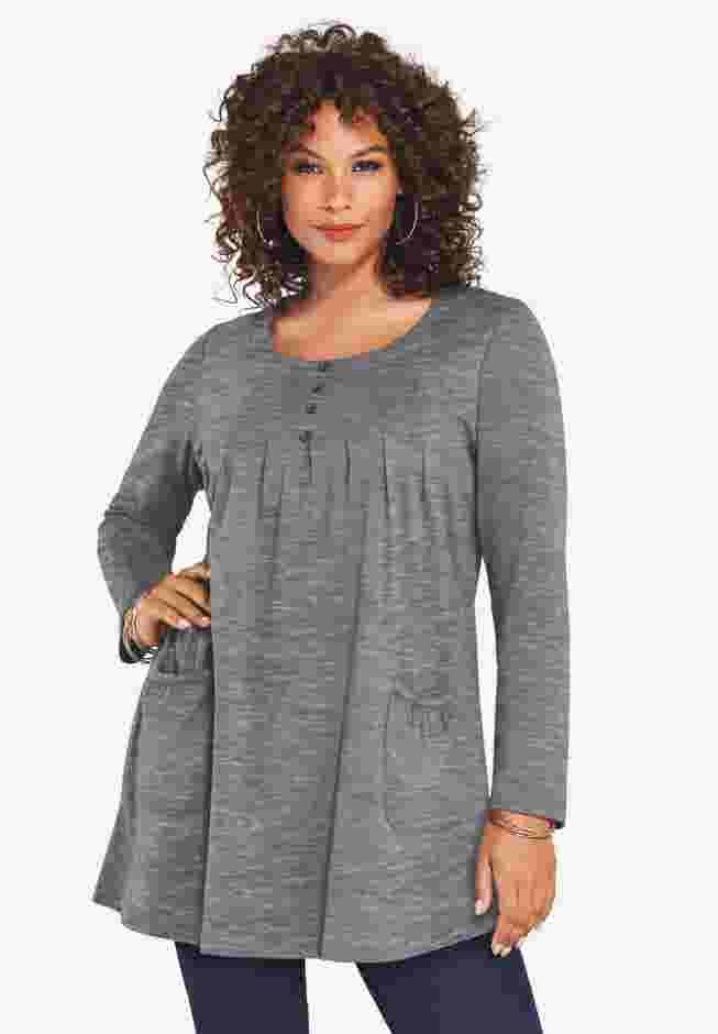 Plus Size Two Pocket Long Sleeve Soft Knit Tunic image number 0