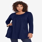 Plus Size Two Pocket Long Sleeve Soft Knit Swing Tunic image number null