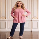 Plus Size Two Pocket Long Sleeve Soft Knit Swing Tunic image number 0