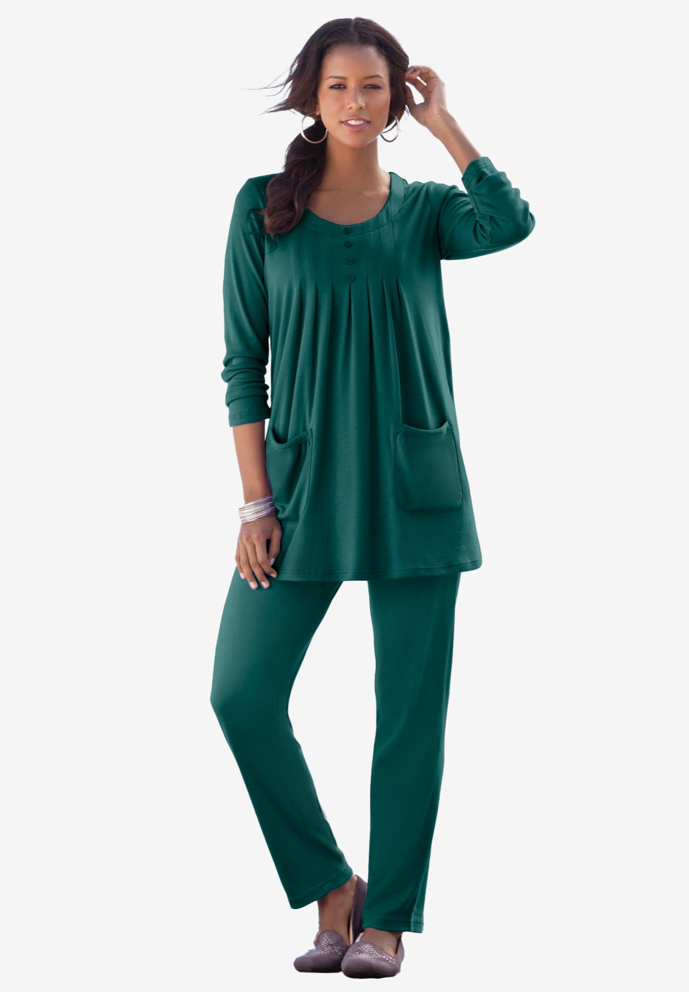 Plus Size Two Pocket Long Sleeve Soft Knit Swing Tunic image number 0