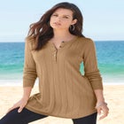 Plus Size Drop Needle Henley Lightweight Sweater Knit image number null