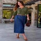 Plus Size Drop Needle Henley Lightweight Sweater Knit image number null