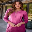 Plus Size Drop Needle Henley Lightweight Sweater Knit image number null