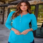 Plus Size Drop Needle Henley Lightweight Sweater Knit image number 1