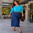 Plus Size Drop Needle Henley Lightweight Sweater Knit image number 2