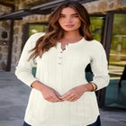 Plus Size Drop Needle Henley Lightweight Sweater Knit image number null
