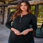 Plus Size Drop Needle Henley Lightweight Sweater Knit image number null