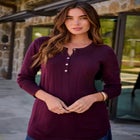 Plus Size Drop Needle Henley Lightweight Sweater Knit image number null