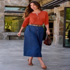 Plus Size Drop Needle Henley Lightweight Sweater Knit image number null
