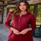 Plus Size Drop Needle Henley Lightweight Sweater Knit image number 1