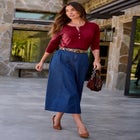 Plus Size Drop Needle Henley Lightweight Sweater Knit image number 2