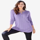 Plus Size Drop Needle Henley Lightweight Sweater Knit image number null