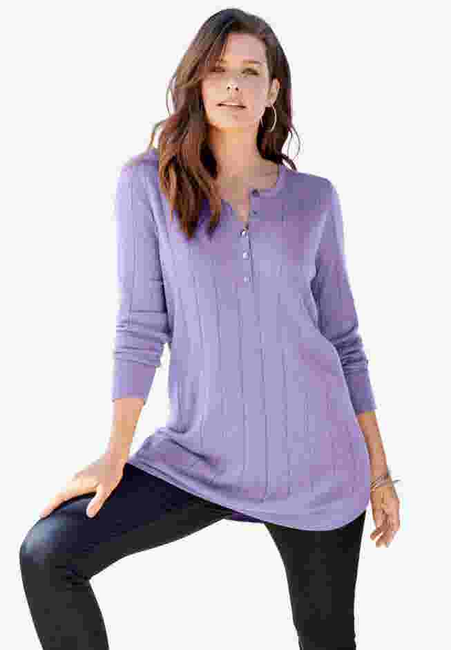 Fine Gauge Drop Needle Henley Sweater image number 0