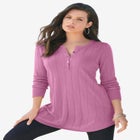 Plus Size Drop Needle Henley Lightweight Sweater Knit image number null