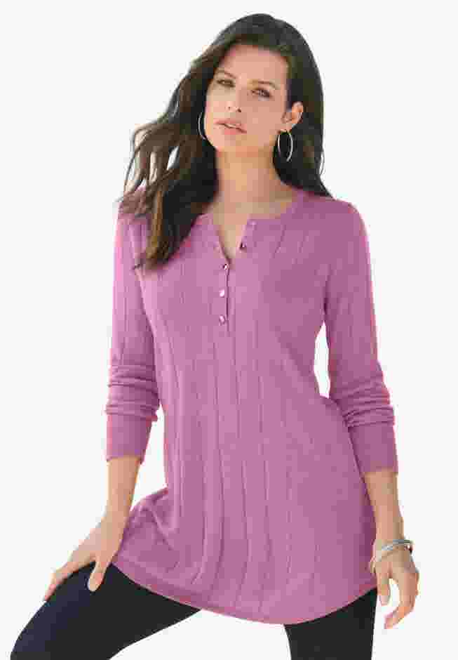 Fine Gauge Drop Needle Henley Sweater image number 0