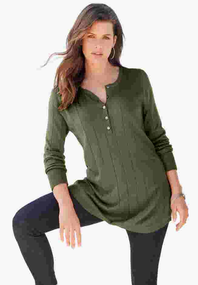 Fine Gauge Drop Needle Henley Sweater image number 0