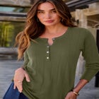 Plus Size Drop Needle Henley Lightweight Sweater Knit image number null