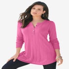 Plus Size Drop Needle Henley Lightweight Sweater Knit image number null