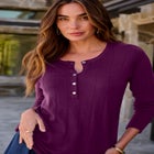 Plus Size Drop Needle Henley Lightweight Sweater Knit image number 0