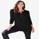 Plus Size Drop Needle Henley Lightweight Sweater Knit image number null