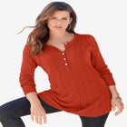 Plus Size Drop Needle Henley Lightweight Sweater Knit image number null
