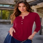 Plus Size Drop Needle Henley Lightweight Sweater Knit image number 0