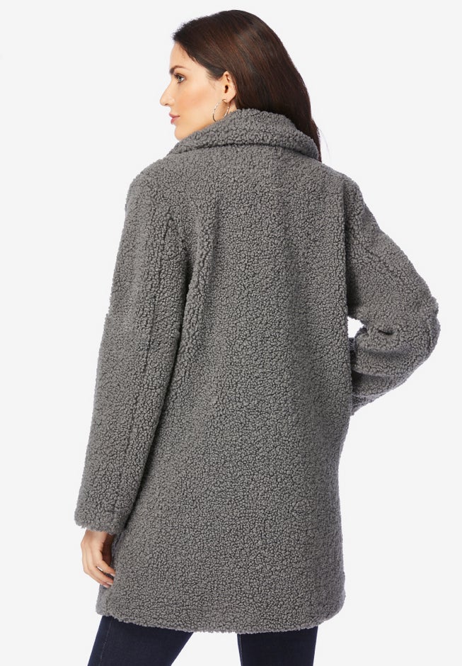 Plus Size Double Breasted Teddy Coat image number 1