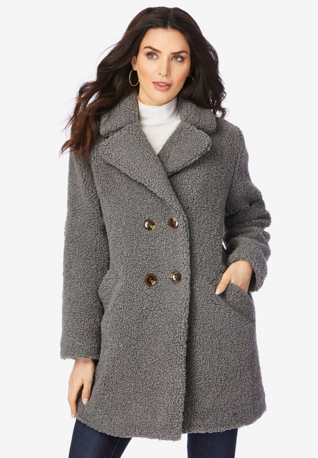 Plus Size Double Breasted Teddy Coat image number 3