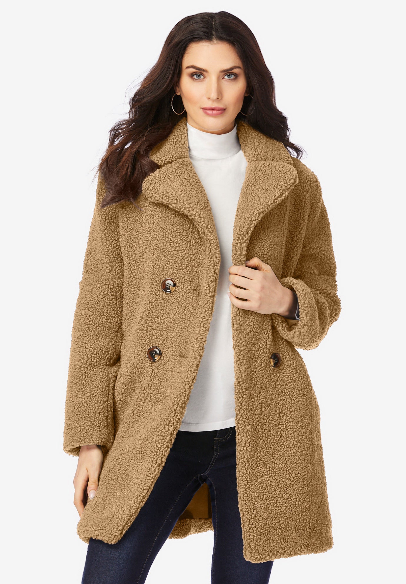 Plus Size Double Breasted Teddy Coat image number 0