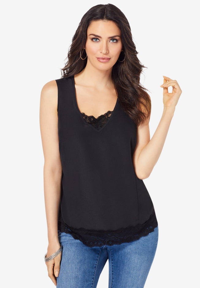 Lace Trim Satin Tank image number 0