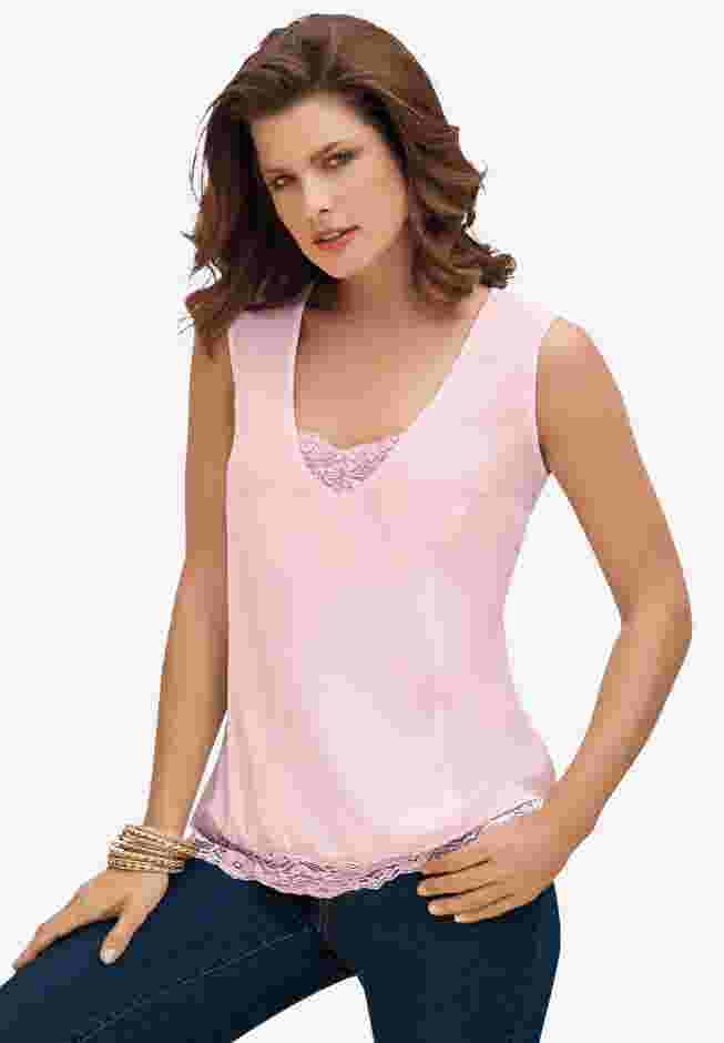 Lace Trim Satin Tank image number 0