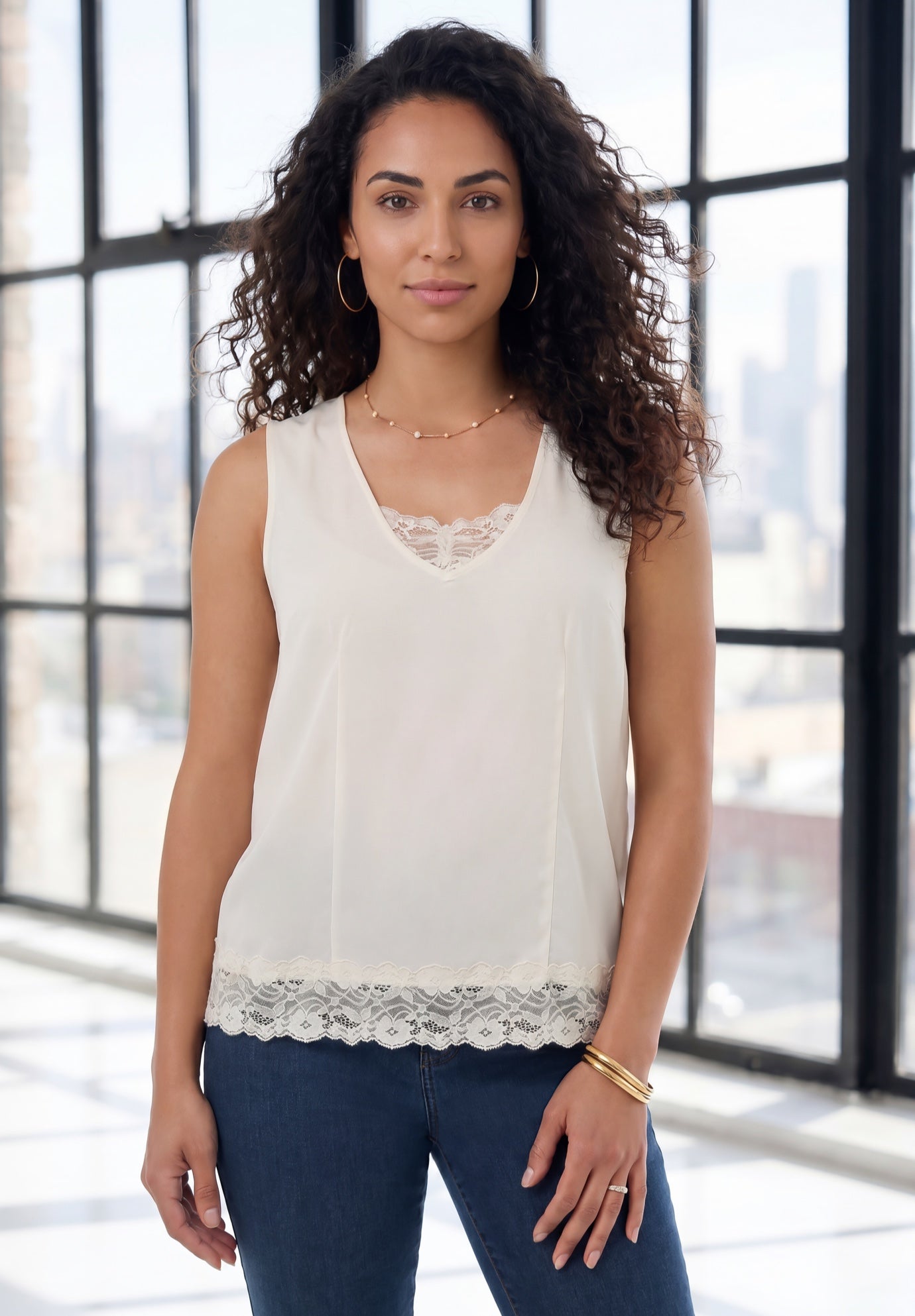 Lace Trim Satin Tank image number 0